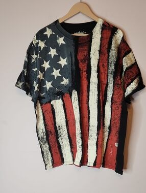 DOM Distressed American Flag Graphic Tee-Red, White & Blue, 2XL